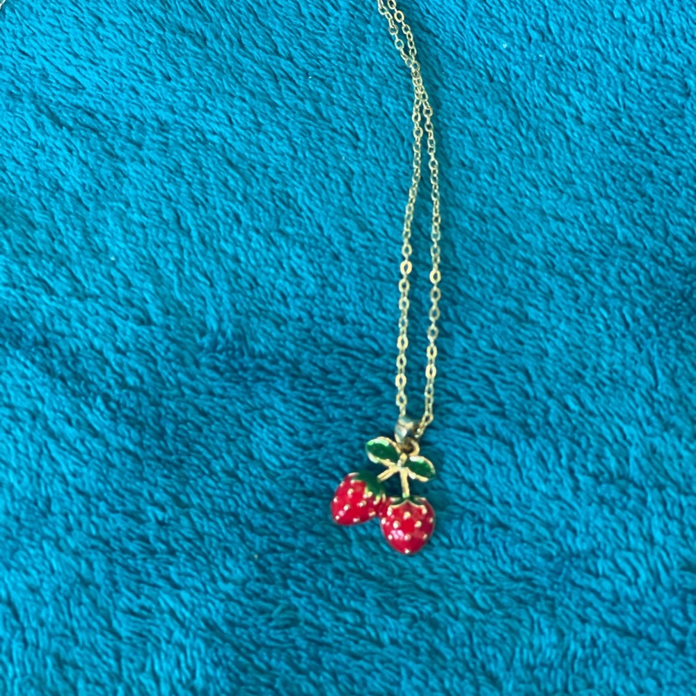 Strawberry Pendant Necklace Gold Rhodium Necklace Hypoallergenic - Picture 6 of 9